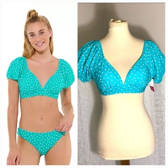 Ninety-Nine NWT Polka-Dot Swim Top Size Large - Picture 1 of 6